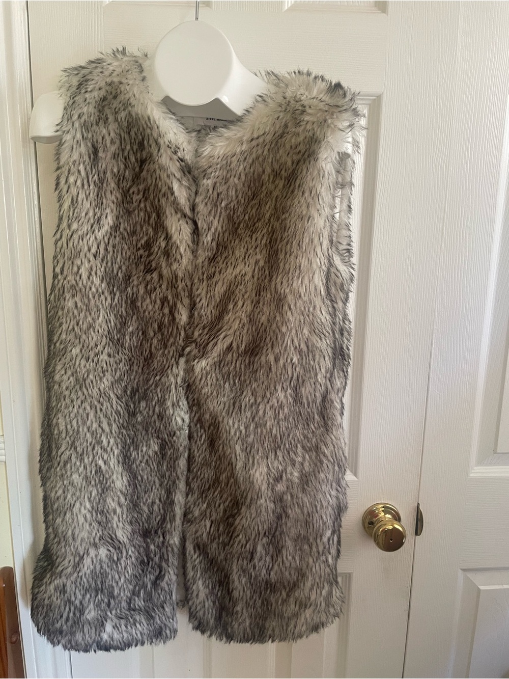 Faux Fur Long Vest - Gray (M)
